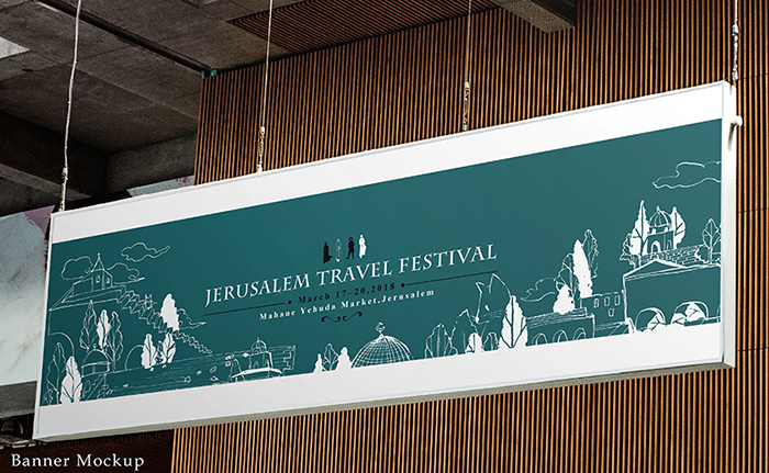 Horizontal banner hanging outside mocup design . Poster Danlin Zhang