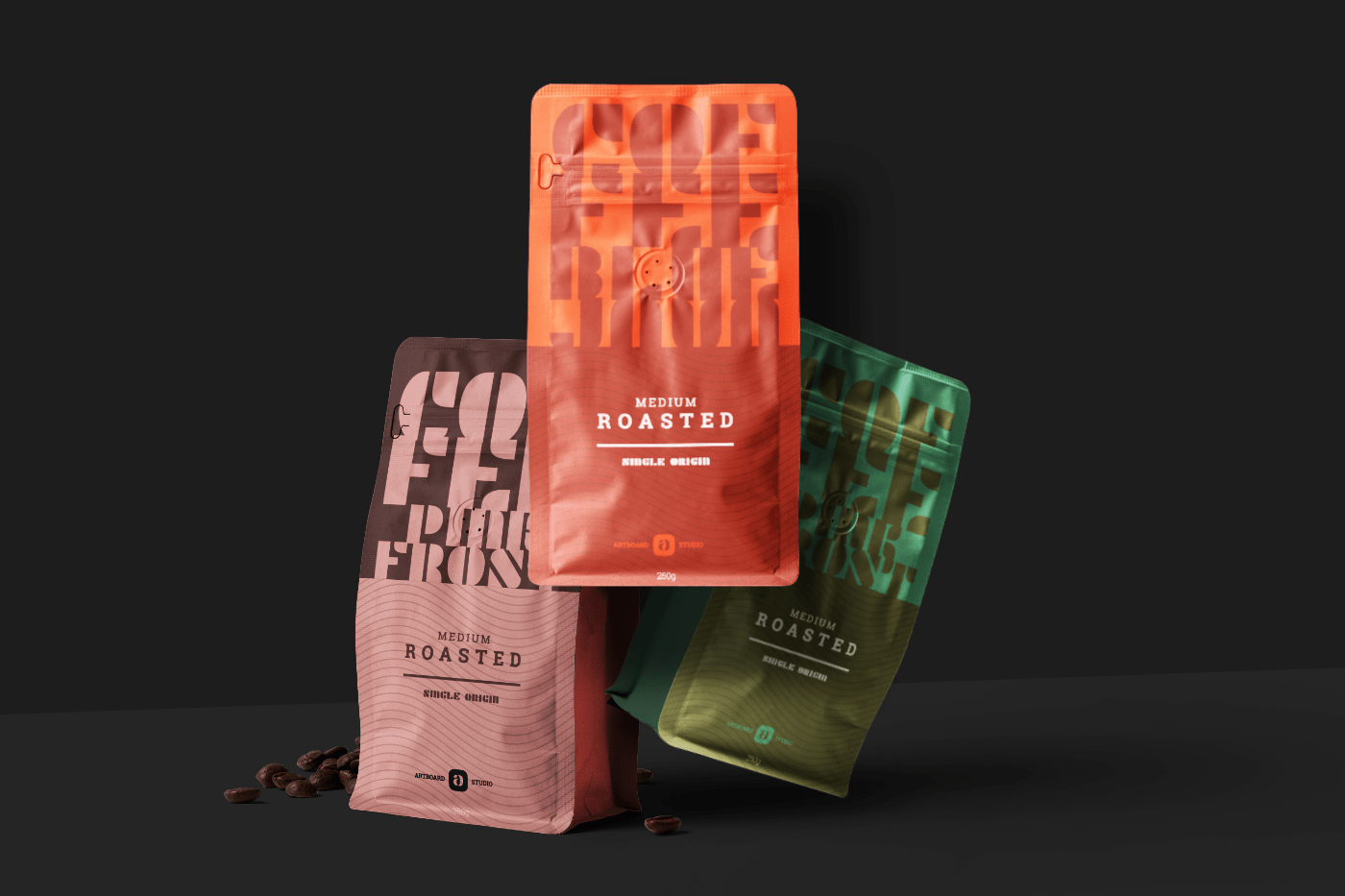 Paper bag with coffee mock up. Coffee Package Mockup Scene
