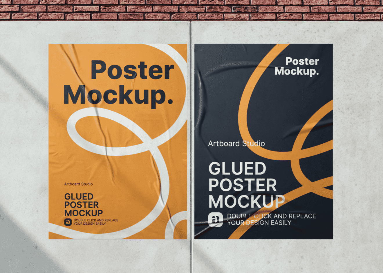 Glued paper on concrete wall poster mockup free. Glued Urban Poster Mockup Template